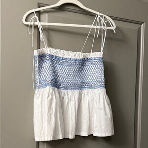 J. Crew White Camisole with Intricate Blue Design